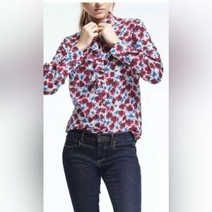 Banana Republic Dillon-Fit Ruffle Front Floral Blouse Multi Color Sz S